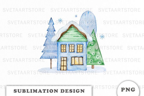 Download Watercolor Christmas House Sublimation - Sublimation Collection
