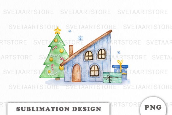 Download Watercolor Christmas House Sublimation - Sublimation Collection