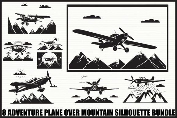 Download Plane over Mountain Silhouette Bundle - Premium Resources