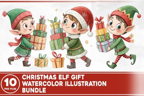 Download Christmas Elf Gift Watercolor Bundle - Premium Bundle
