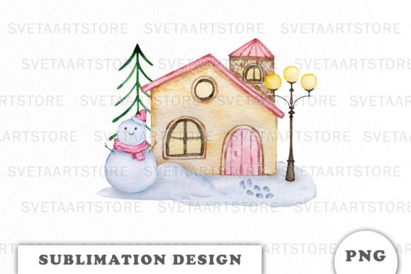 Download Watercolor Christmas House Sublimation D - Sublimation Collection