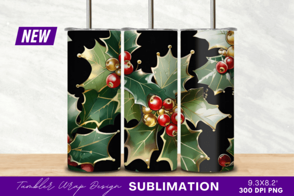 Download Watercolor Holly Berries Leaves Tumbler - Leaves Collection