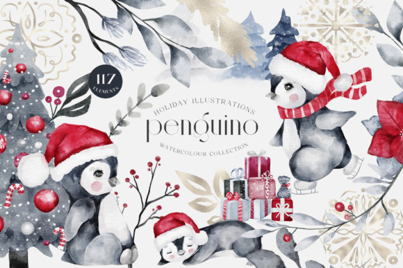 Download Penguino Festive Watercolor Art PNG - Festive watercolor Collection