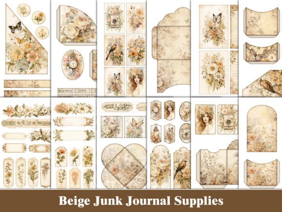 Download Boho Junk Journal Kit Beige Scrapbook - Junk journal Collection