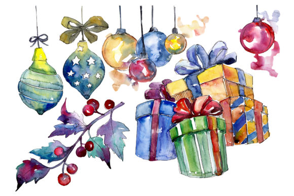 Download Christmas Gift Watercolor Set - Christmas gift watercolor Collection