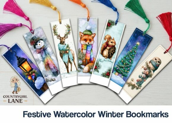Download Festive Watercolor Winter Bookmark - Festive watercolor Collection