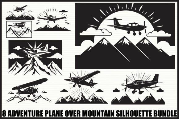 Download Plane over Mountain Silhouette Bundle - Premium Resources