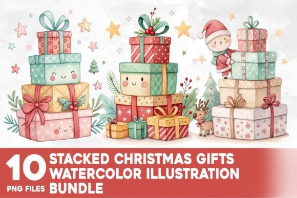 Download Stacked Christmas Gift Watercolor Bundle - Premium Resources