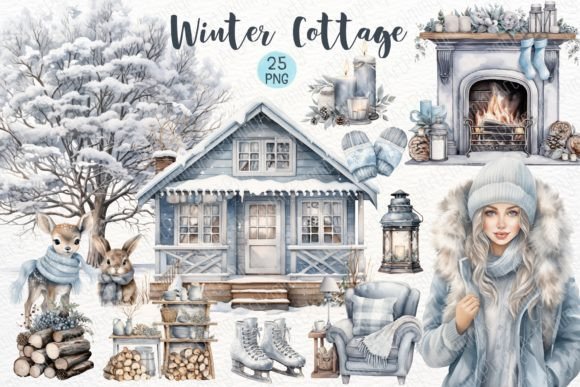 Download Winter Cottage Watercolor Sublimation - Sublimation Collection