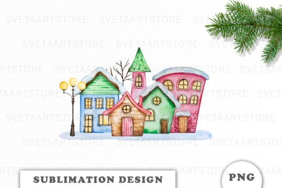 Download Watercolor Christmas House Sublimation - Sublimation Collection